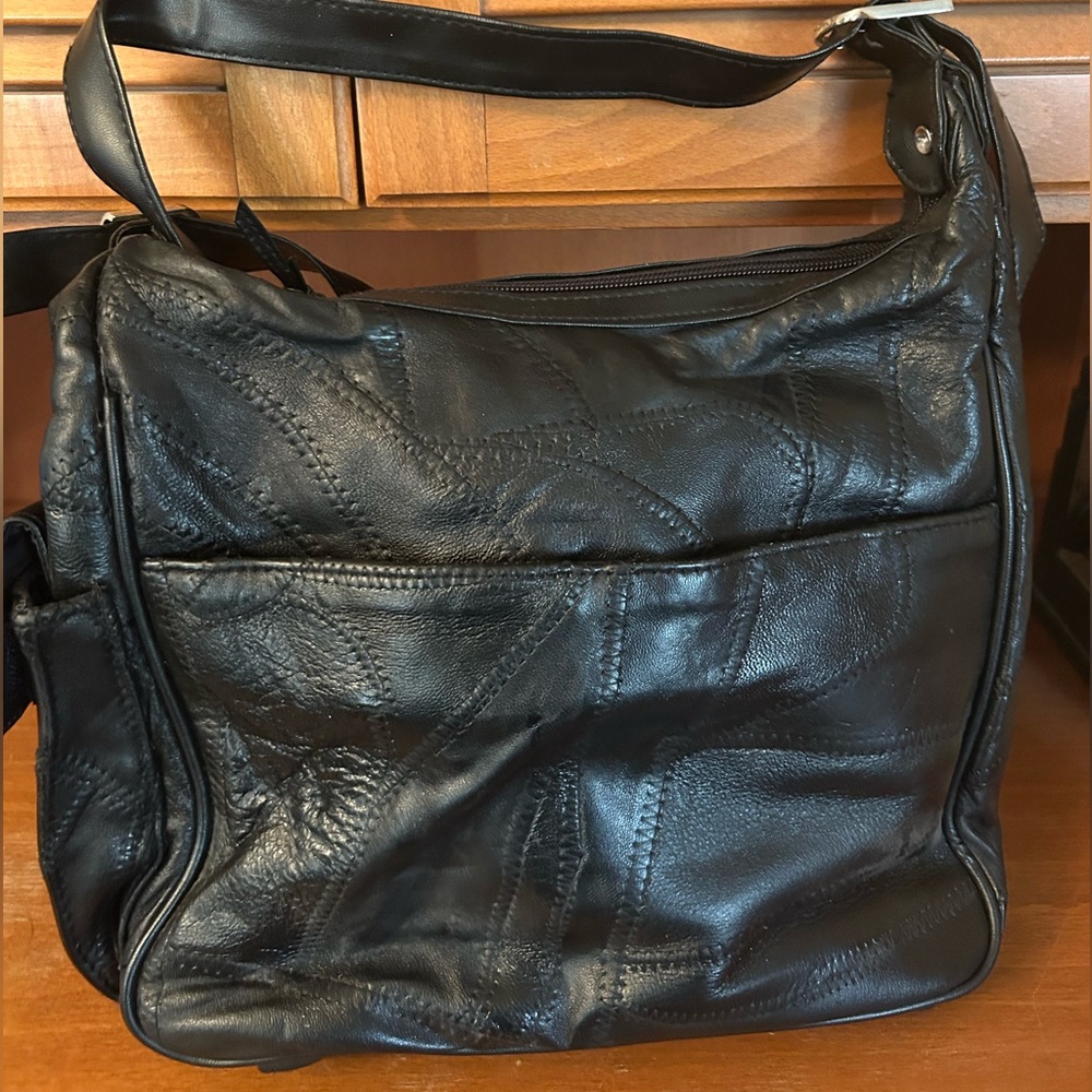 Black Purse with Embroidered Design in Black